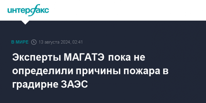 Эксперты МАГАТЭ пока не определили причины пожара в градирне ЗАЭС