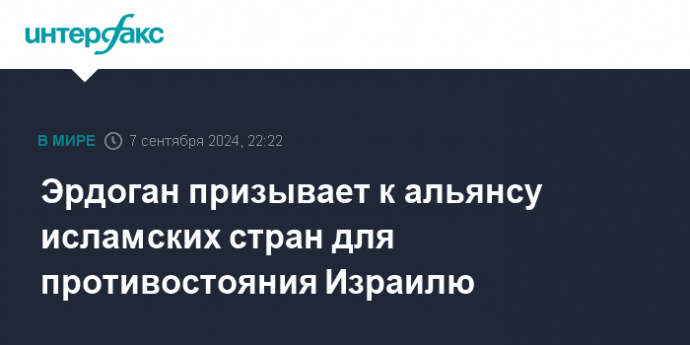 Эрдоган призывает к альянсу исламских стран для противостояния Израилю