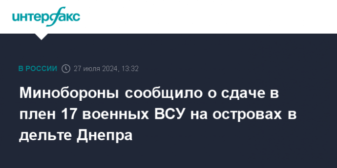 Минобороны сообщило о сдаче в плен 17 военных ВСУ на островах в дельте Днепра