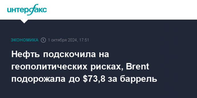 Нефть подскочила на геополитических рисках, Brent подорожала до $73,8 за баррель