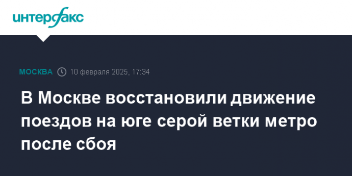 В Москве восстановили движение поездов на юге серой ветки метро после сбоя