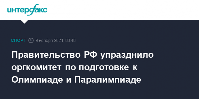 Правительство РФ упразднило оргкомитет по подготовке к Олимпиаде и Паралимпиаде