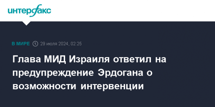 Глава МИД Израиля ответил на предупреждение Эрдогана о возможности интервенции