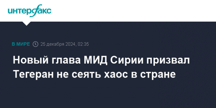 Новый глава МИД Сирии призвал Тегеран не сеять хаос в стране