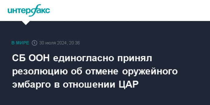 СБ ООН единогласно принял резолюцию об отмене оружейного эмбарго в отношении ЦАР