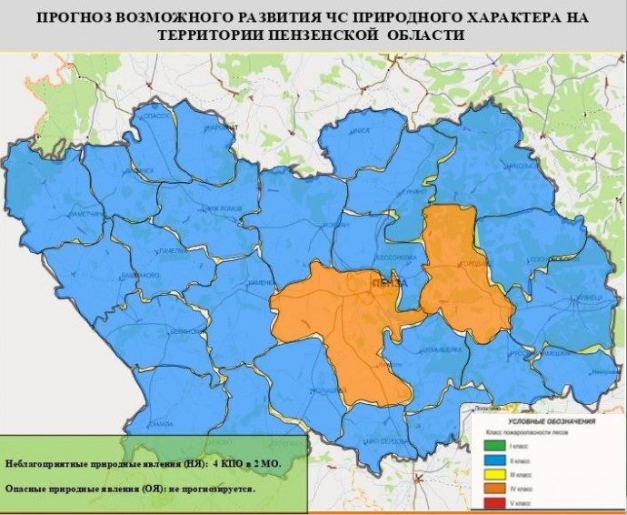 В 2 районах Пензенской области ожидается 4 класс пожарной опасности