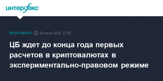 ЦБ ждет до конца года первых расчетов в криптовалютах в экспериментально-правовом режиме