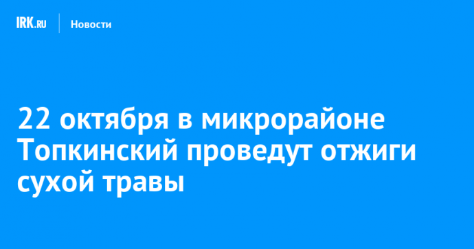 22 октября в микрорайоне Топкинский проведут отжиги сухой травы