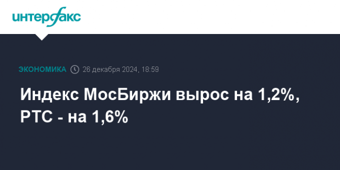 Индекс МосБбиржи вырос на 1,2%, РТС - на 1,6%