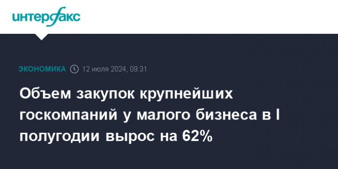 Объем закупок крупнейших госкомпаний у малого бизнеса в I полугодии вырос на 62%