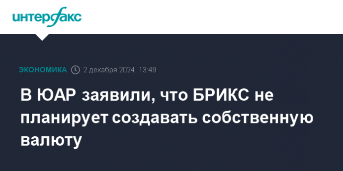 В ЮАР заявили, что БРИКС не планирует создавать собственную валюту