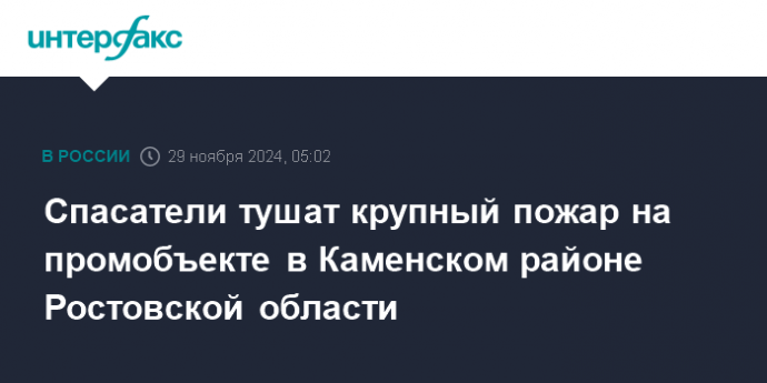 Спасатели тушат крупный пожар на промобъекте в Каменском районе Ростовской области