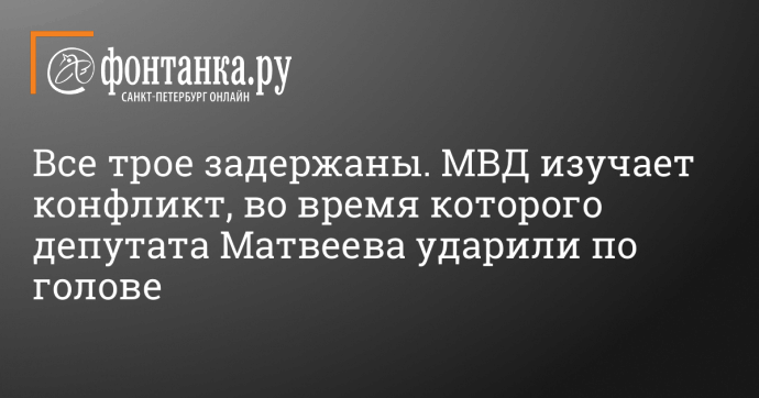 Все трое задержаны. МВД изучает конфликт, во время которого депутата Матвеева ударили по голове