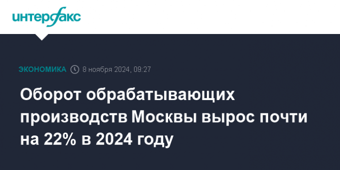 Оборот обрабатывающих производств Москвы вырос почти на 22% в 2024 году