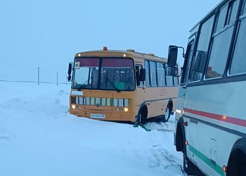 В Приамурье водитель пожарной части помог школьному автобусу, попавшему в беду