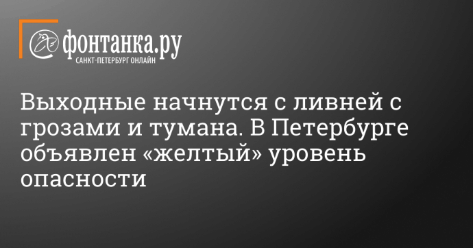 Выходные начнутся с ливней с грозами и тумана. В Петербурге объявлен «желтый» уровень опасности