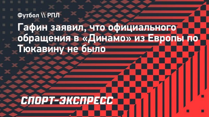 Гафин заявил, что официального обращения в «Динамо» из Европы по Тюкавину не было