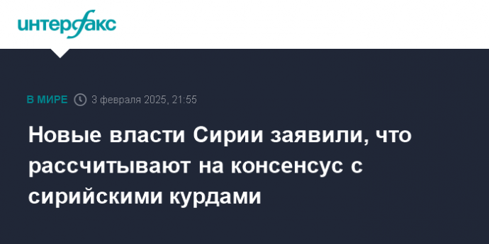 Новые власти Сирии заявили, что рассчитывают на консенсус с сирийскими курдами