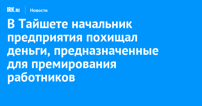 В Тайшете начальник предприятия похищал деньги, предназначенные для премирования работников