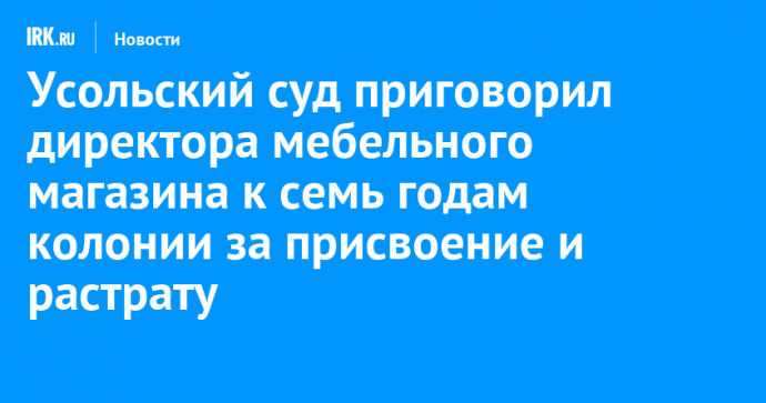 Усольский суд приговорил директора мебельного магазина к семь годам колонии за присвоение и растрату