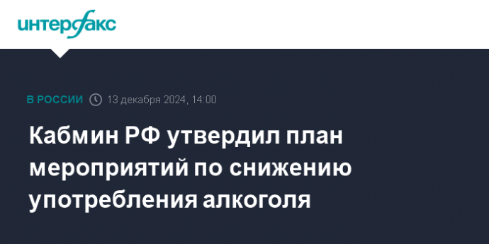 Кабмин РФ утвердил план мероприятий по снижению употребления алкоголя