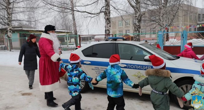 Воспитанники костромского детсада водили новогодний хоровод вокруг полицейской машины