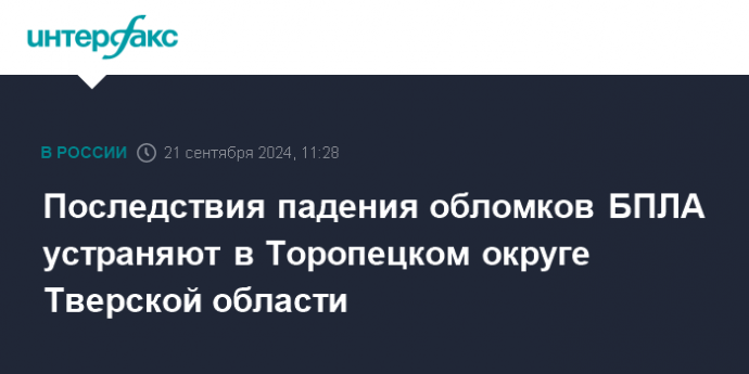 Последствия падения обломков БПЛА устраняют в Торопецком округе Тверской области