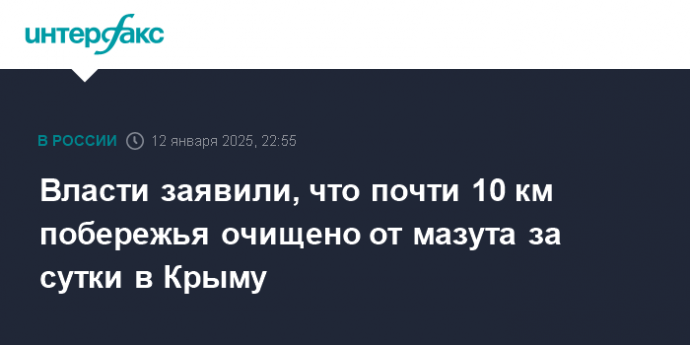 Власти заявили, что почти 10 км побережья очищено от мазута за сутки в Крыму