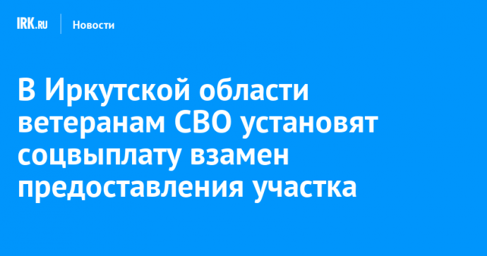 В Иркутской области ветеранам СВО установят соцвыплату взамен предоставления участка