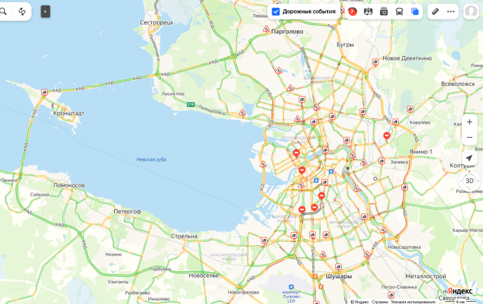 Час пик прошел, а аномальные пробки остались: в Петербурге — на 4 балла больше обычного