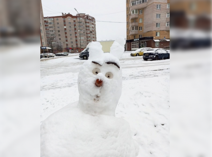 В Великом Новгороде заметили необычного снеговика