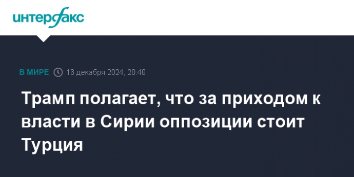 Трамп полагает, что за приходом к власти в Сирии оппозиции стоит Турция