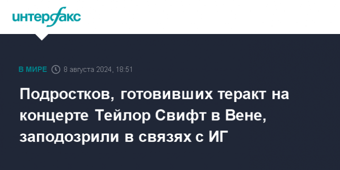 Подростков, готовивших теракт на концерте Тейлор Свифт в Вене, заподозрили в связях с ИГ