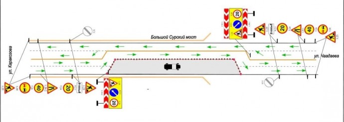 На Сурском мосту в Пензе изменили схему движения транспорта