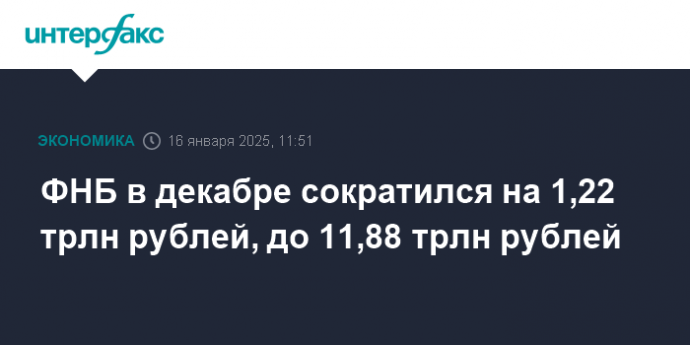 ФНБ в декабре сократился на 1,22 трлн рублей, до 11,88 трлн рублей