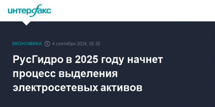 РусГидро в 2025 году начнет процесс выделения электросетевых активов