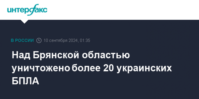 Над Брянской областью уничтожено более 20 украинских БПЛА