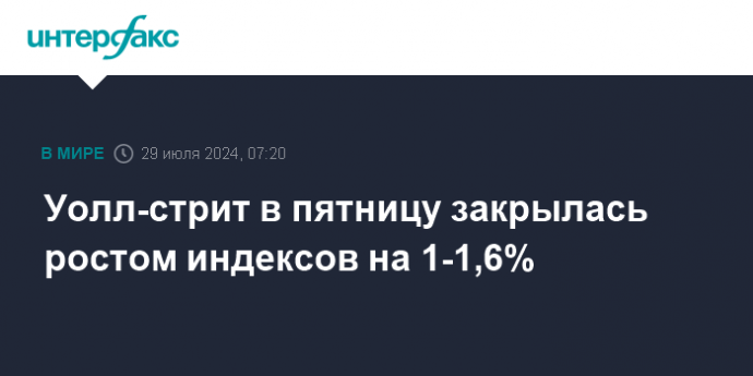 Уолл-стрит в пятницу закрылась ростом индексов на 1-1,6%