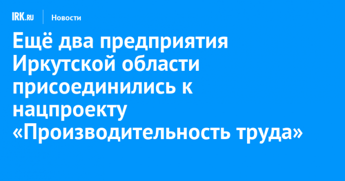 Ещё два предприятия Иркутской области присоединились к нацпроекту «Производительность труда»