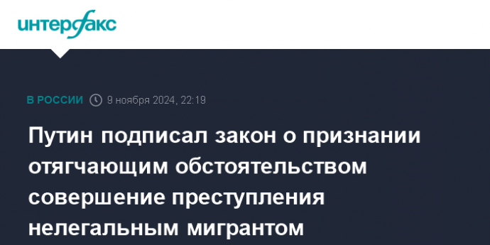 Путин подписал закон о признании отягчающим обстоятельством совершение преступления нелегальным мигрантом