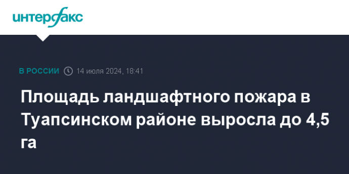 Площадь ландшафтного пожара в Туапсинском районе выросла до 4,5 га