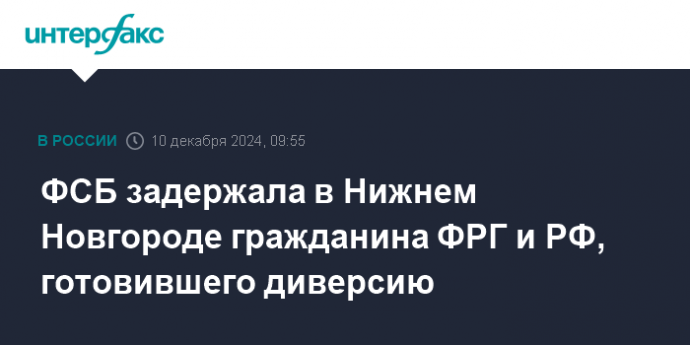 ФСБ задержала в Нижнем Новгороде гражданина ФРГ и РФ, готовившего диверсию