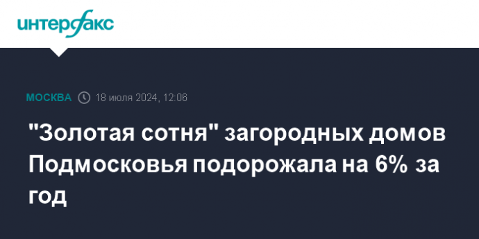 "Золотая сотня" загородных домов Подмосковья подорожала на 6% за год