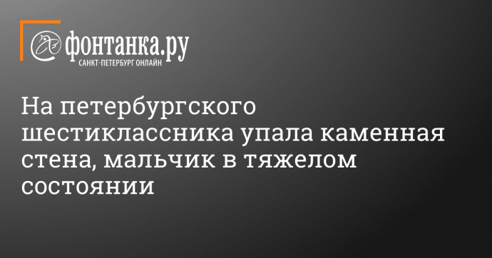 На петербургского шестиклассника упала каменная стена, мальчик в тяжелом состоянии